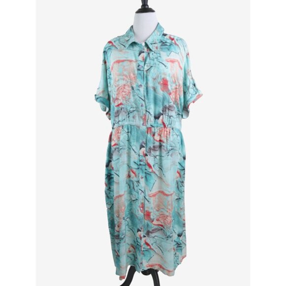 Soft Surroundings Size 2X Waterfront Shirt Dress Maxi Abstract Teal - Picture 3 of 10